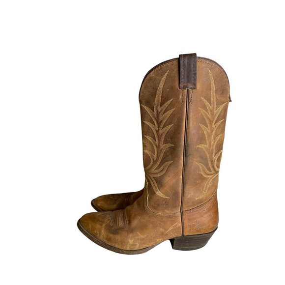 Vintage Nocona‎ Brown Leather Cowboy Boots With Embroidered Western Design  Size - Picture 5 of 8